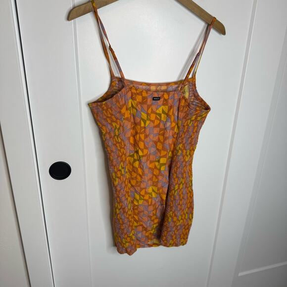 RVCA Orange Printed Retro Smocked Mini Tank Dress Sundress Size XL - Picture 6 of 6